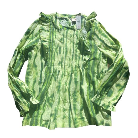 NWT Anthropologie Samant Chauhan Emilia Ruffled Tie Dyed Green Top Medium - Picture 4 of 10